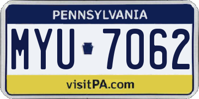 PA license plate MYU7062