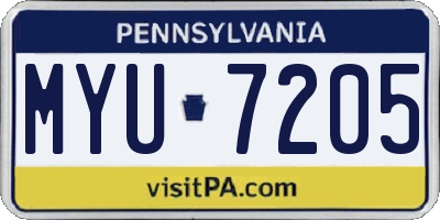 PA license plate MYU7205