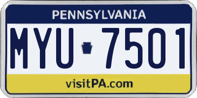 PA license plate MYU7501