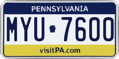 PA license plate MYU7600