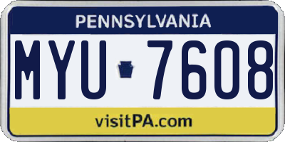 PA license plate MYU7608