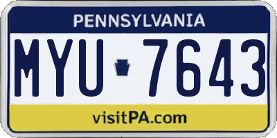 PA license plate MYU7643