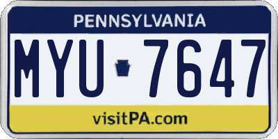 PA license plate MYU7647
