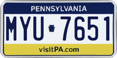PA license plate MYU7651