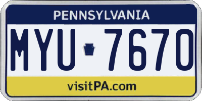 PA license plate MYU7670
