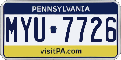 PA license plate MYU7726