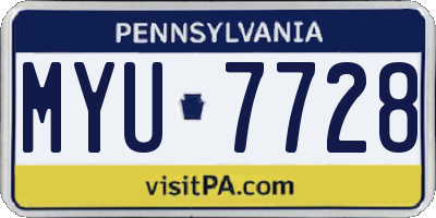 PA license plate MYU7728