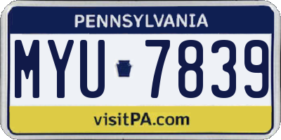 PA license plate MYU7839