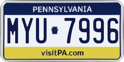 PA license plate MYU7996