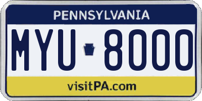 PA license plate MYU8000