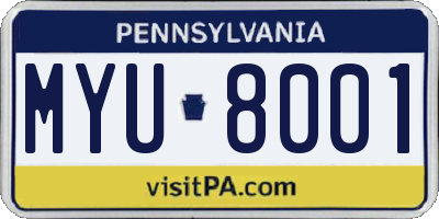 PA license plate MYU8001