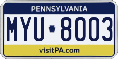 PA license plate MYU8003