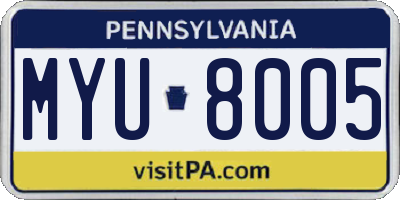 PA license plate MYU8005