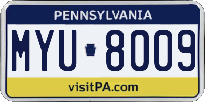 PA license plate MYU8009