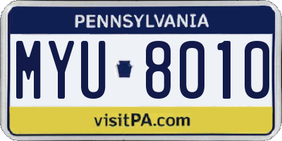 PA license plate MYU8010