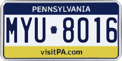 PA license plate MYU8016