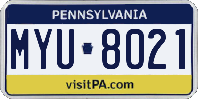 PA license plate MYU8021
