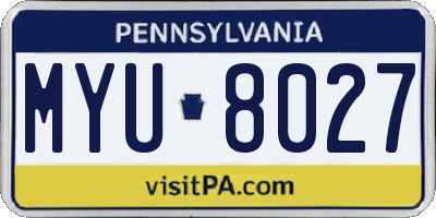 PA license plate MYU8027