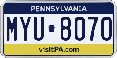 PA license plate MYU8070