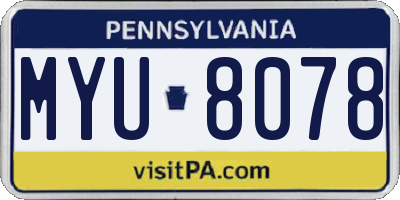 PA license plate MYU8078