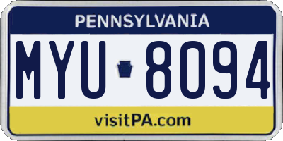 PA license plate MYU8094