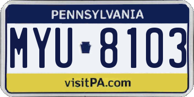 PA license plate MYU8103