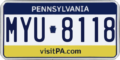 PA license plate MYU8118