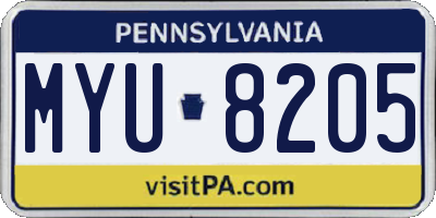 PA license plate MYU8205