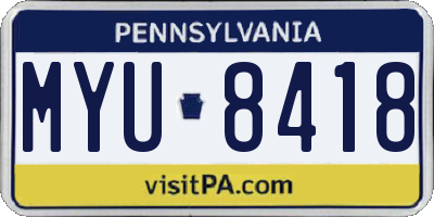 PA license plate MYU8418