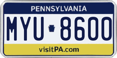 PA license plate MYU8600