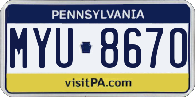 PA license plate MYU8670