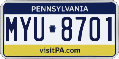 PA license plate MYU8701