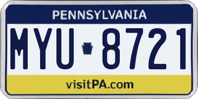 PA license plate MYU8721