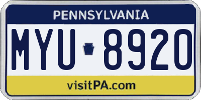 PA license plate MYU8920