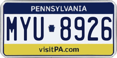 PA license plate MYU8926