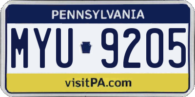 PA license plate MYU9205