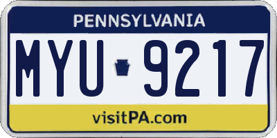 PA license plate MYU9217