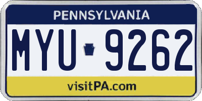 PA license plate MYU9262
