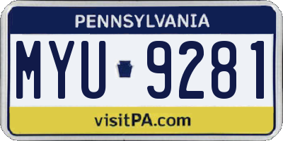 PA license plate MYU9281