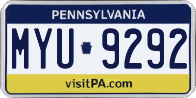 PA license plate MYU9292