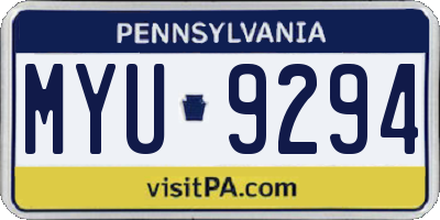 PA license plate MYU9294