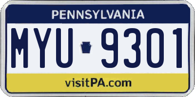 PA license plate MYU9301