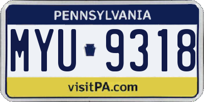 PA license plate MYU9318
