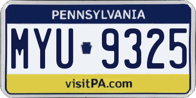 PA license plate MYU9325