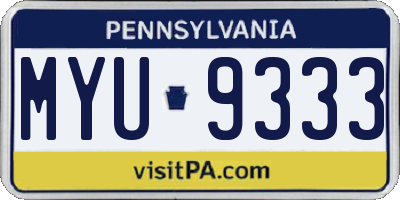 PA license plate MYU9333