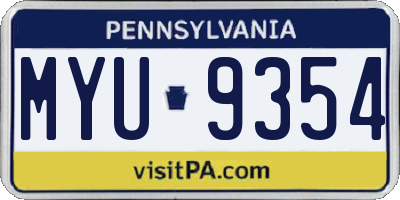 PA license plate MYU9354