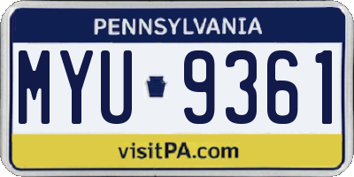 PA license plate MYU9361