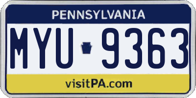 PA license plate MYU9363
