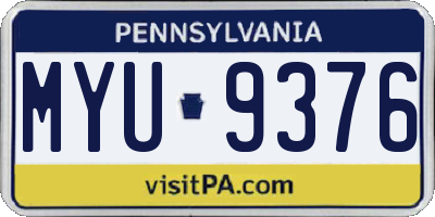 PA license plate MYU9376