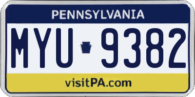 PA license plate MYU9382